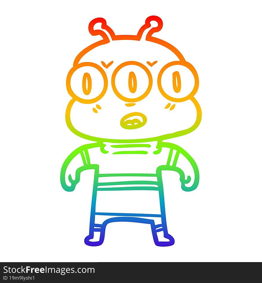 rainbow gradient line drawing cartoon three eyed alien