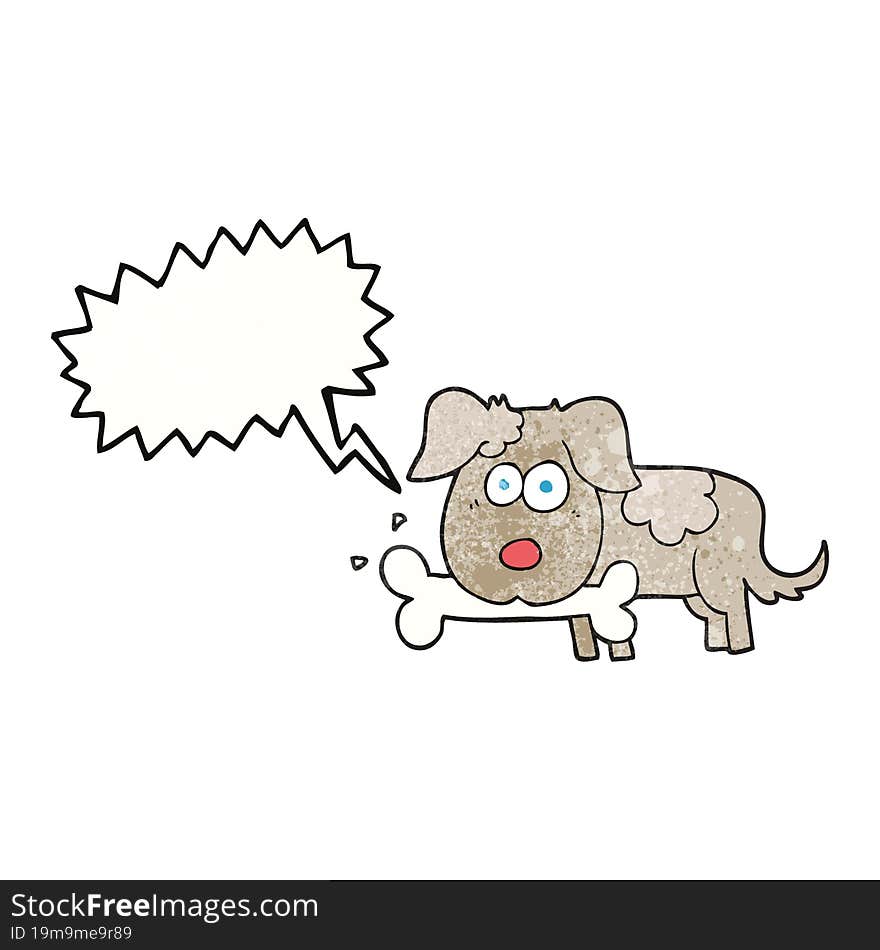 speech bubble textured cartoon dog with bone