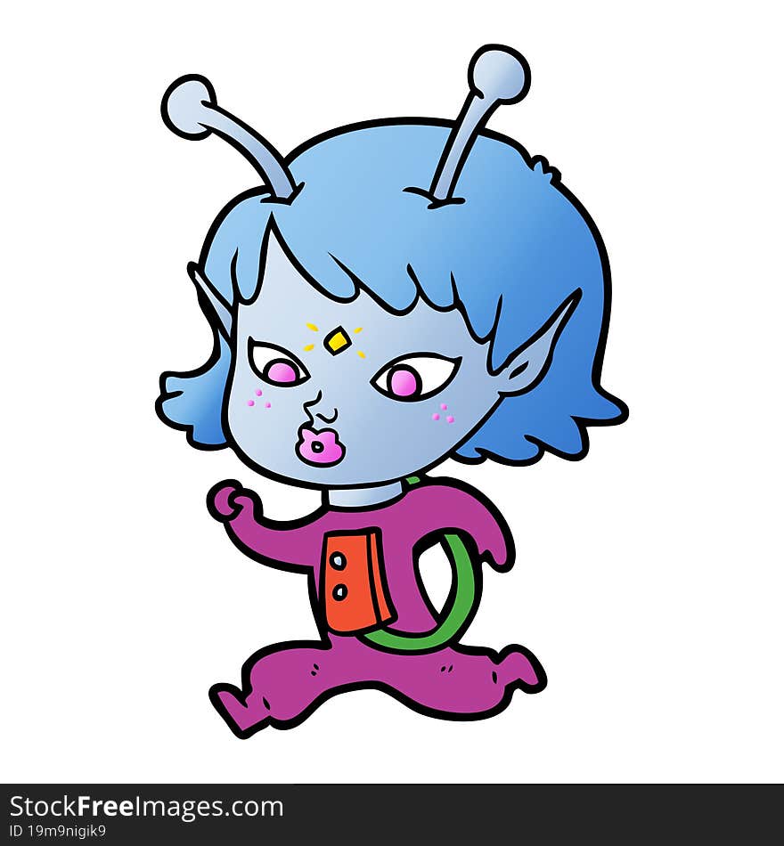 pretty cartoon alien girl running. pretty cartoon alien girl running