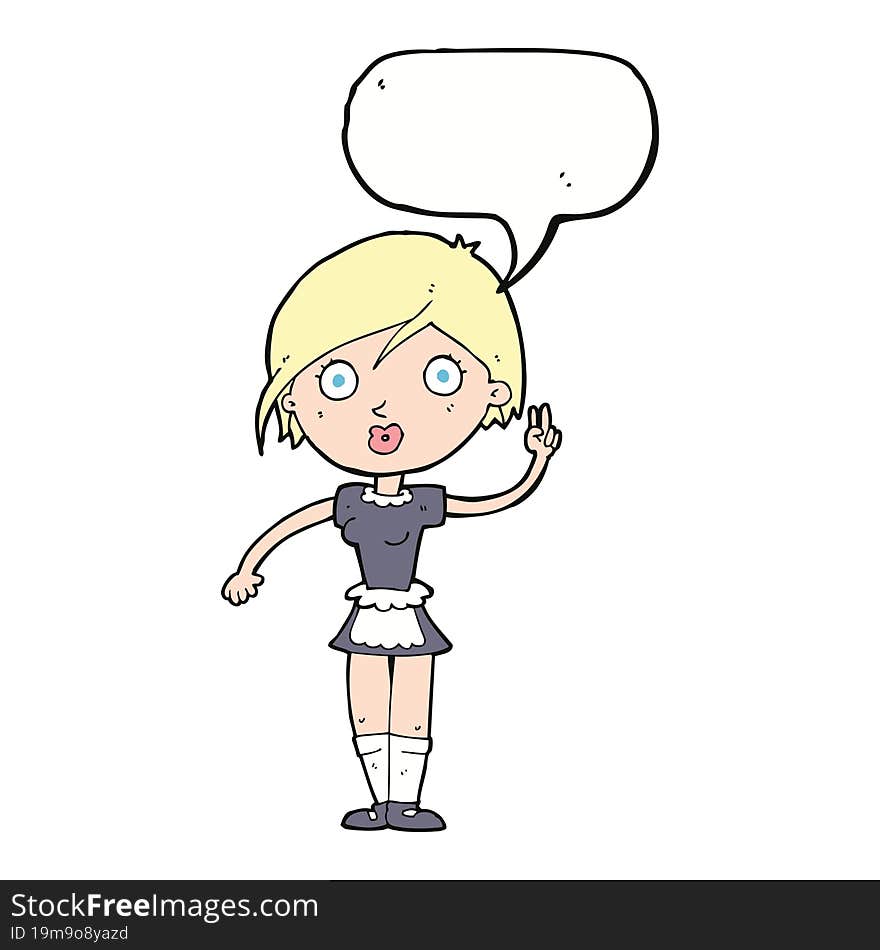 cartoon waitress making hand gesture with speech bubble