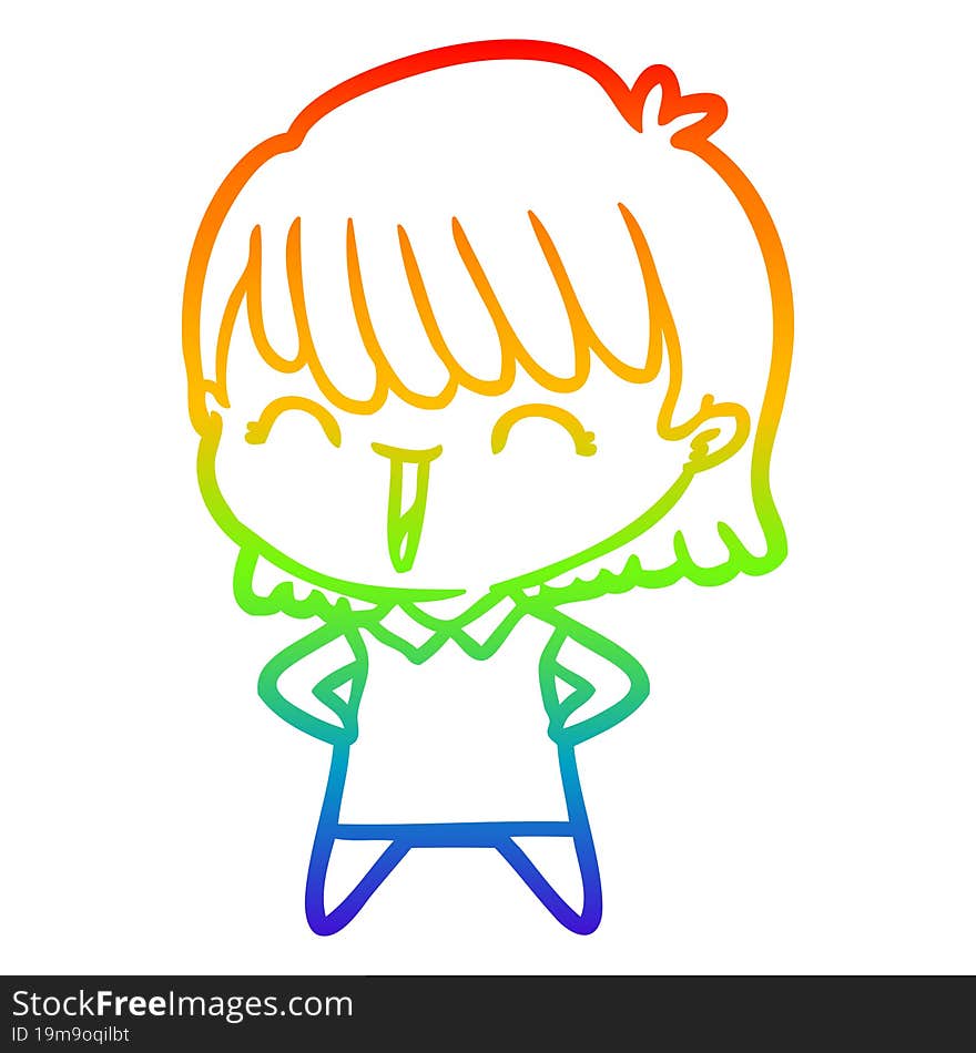 rainbow gradient line drawing of a cartoon woman