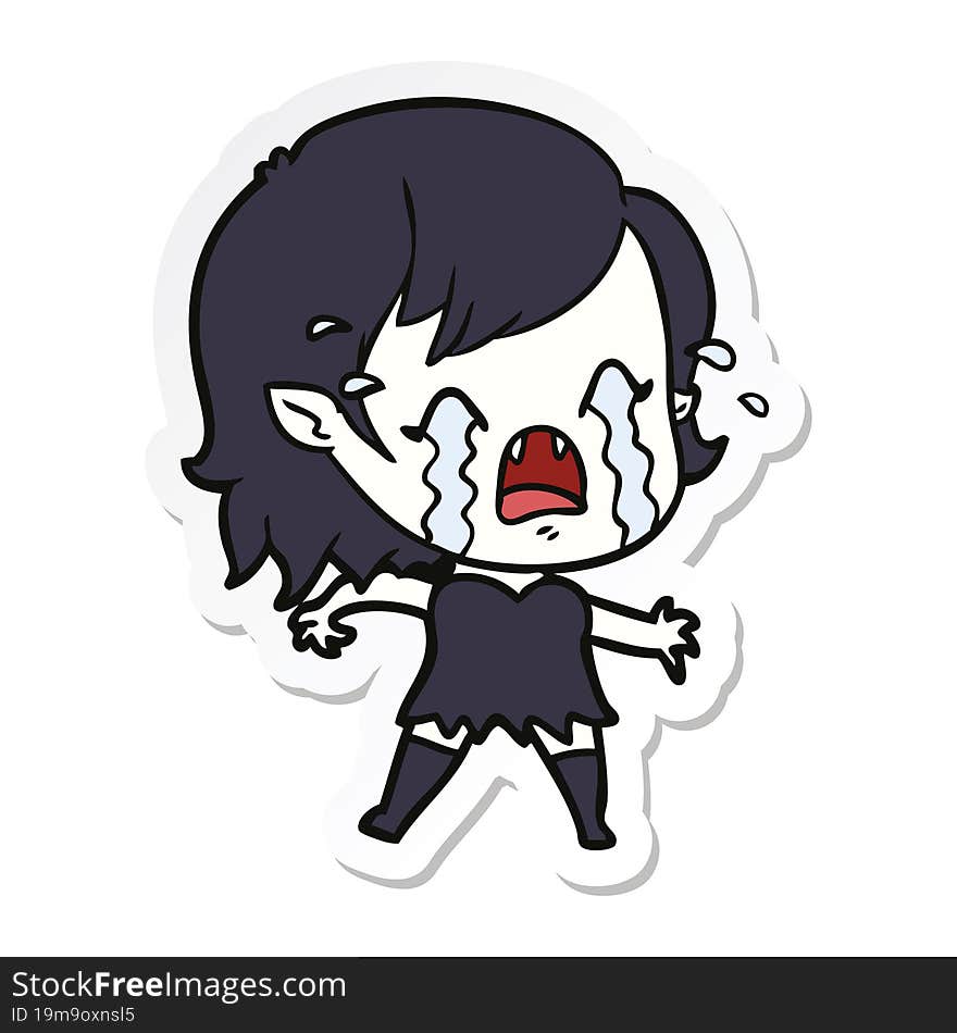 sticker of a cartoon crying vampire girl