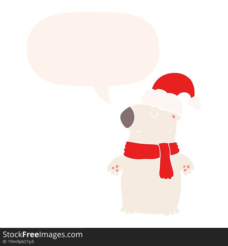 cute cartoon christmas bear and speech bubble in retro style