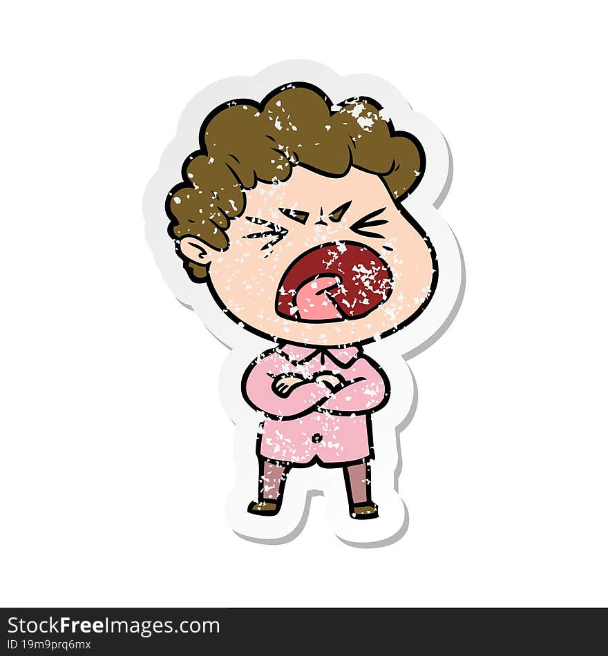 distressed sticker of a cartoon furious man