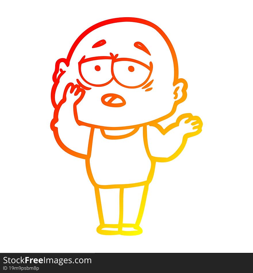 Warm Gradient Line Drawing Cartoon Tired Bald Man