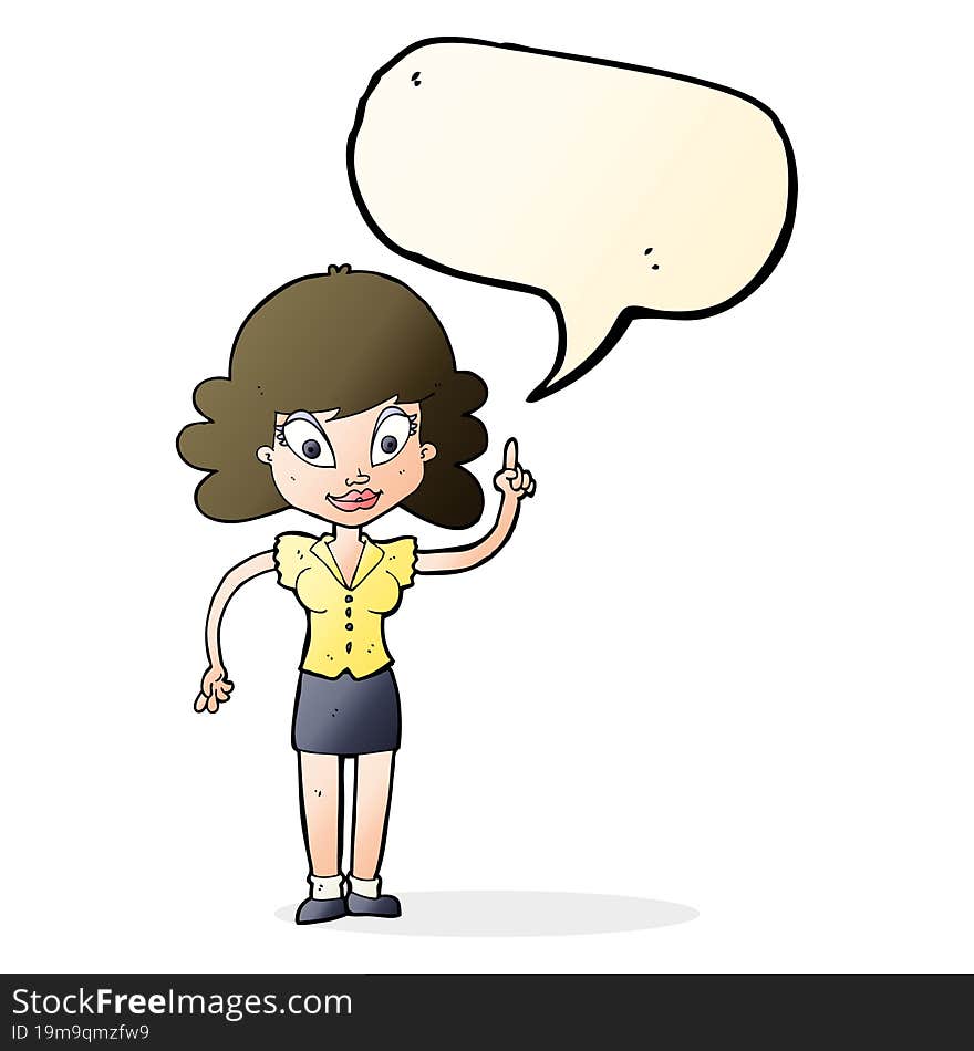 cartoon happy woman with idea with speech bubble