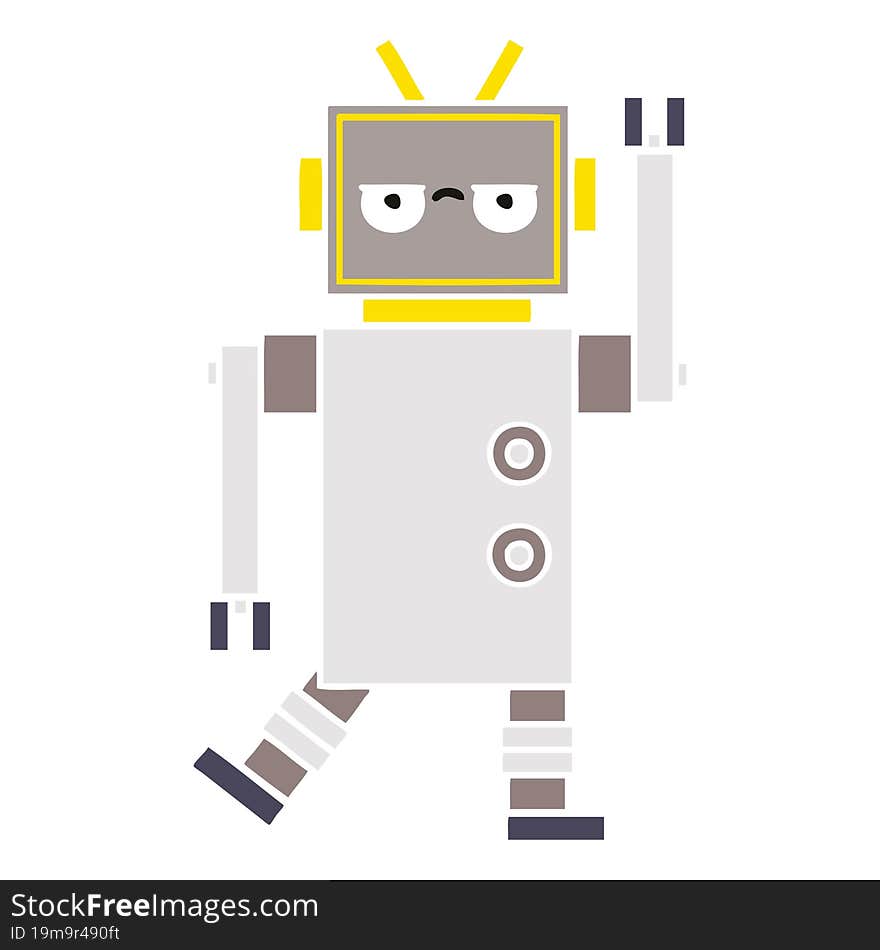 flat color retro cartoon annoyed robot