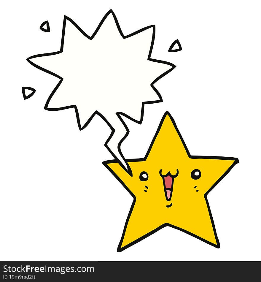 Happy Cartoon Star And Speech Bubble