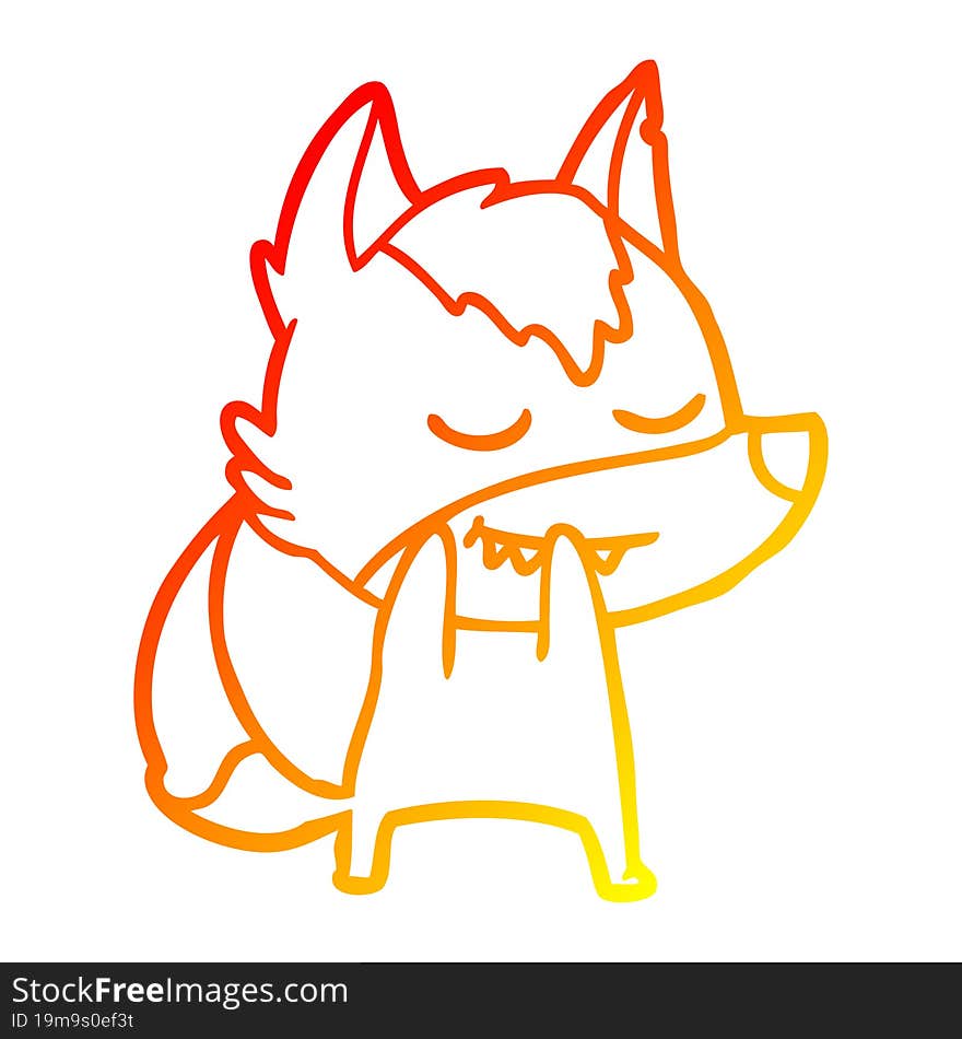 warm gradient line drawing of a laughing cartoon wolf