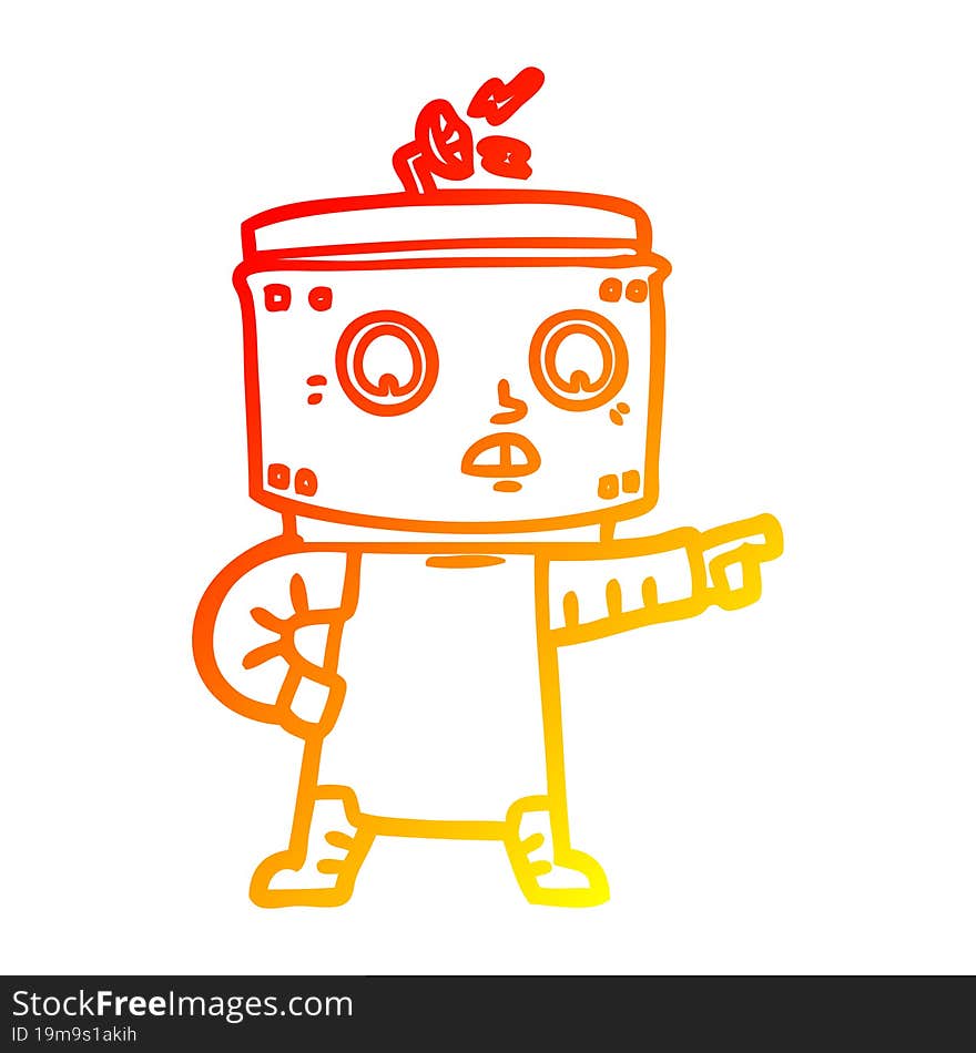 warm gradient line drawing cartoon robot pointing