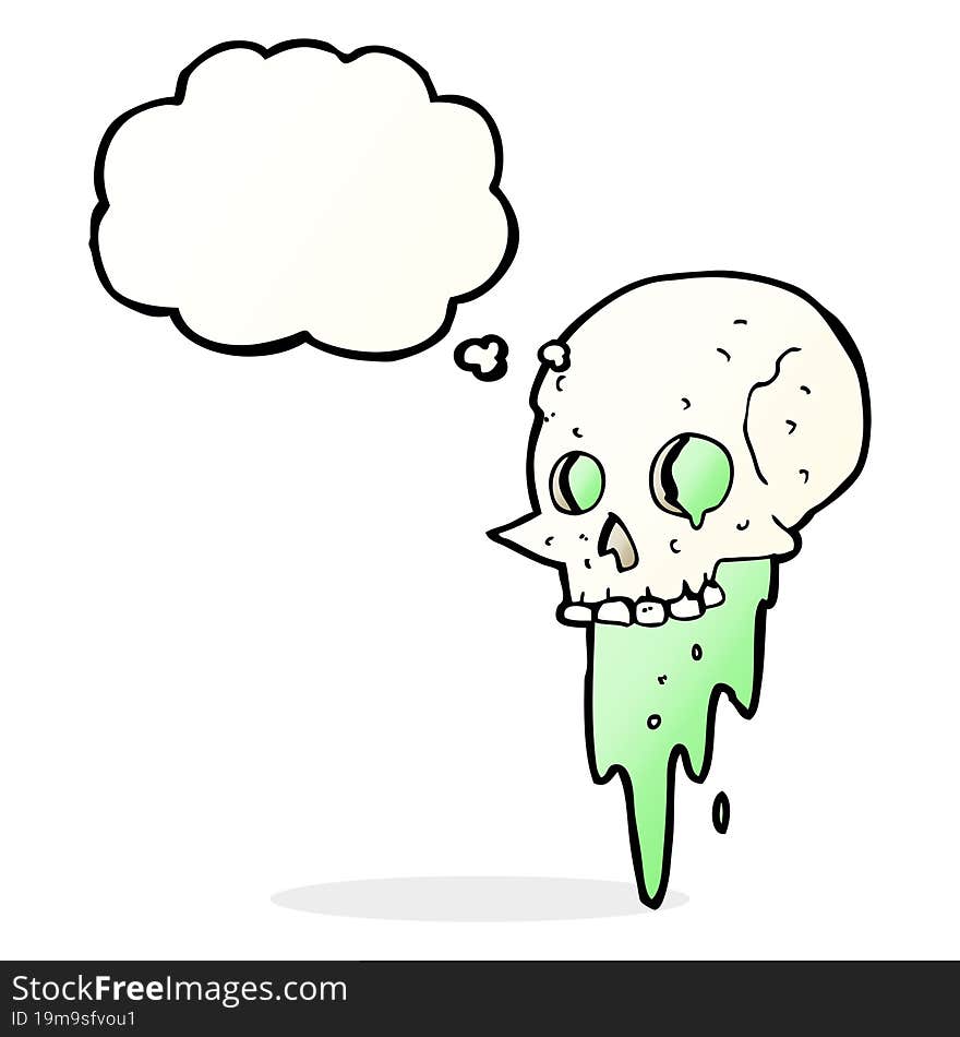 gross halloween skull cartoon with thought bubble