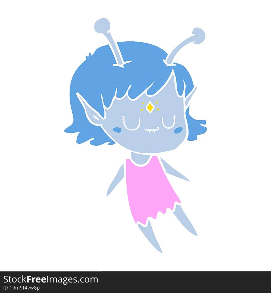 flat color style cartoon alien girl