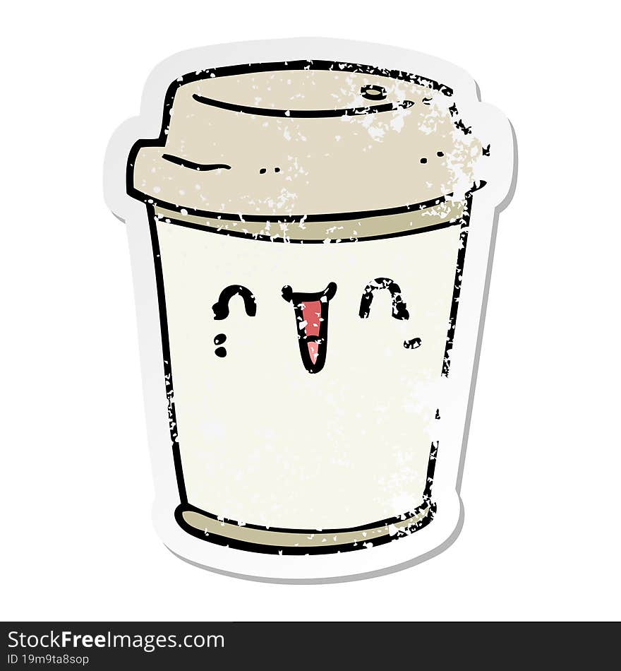 distressed sticker of a cartoon take out coffee