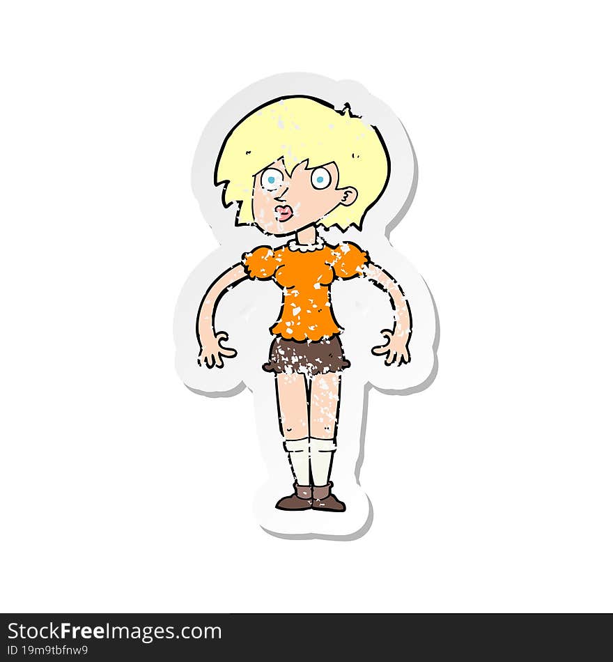 retro distressed sticker of a cartoon suprised woman