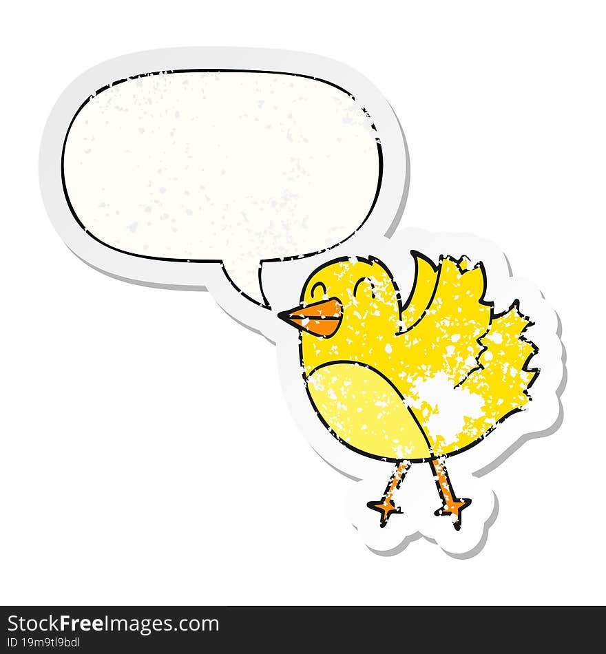 cartoon bird and speech bubble distressed sticker