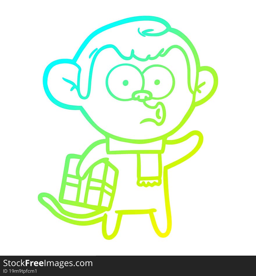 cold gradient line drawing cartoon christmas monkey