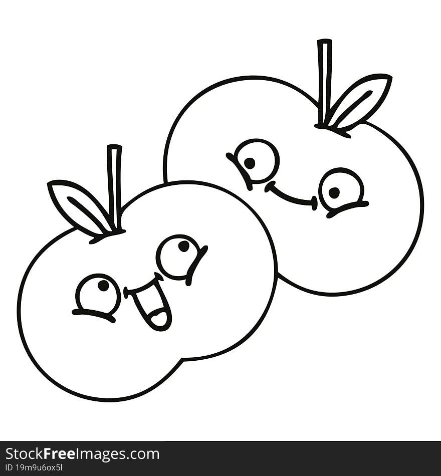 Line Drawing Cartoon Juicy Apple