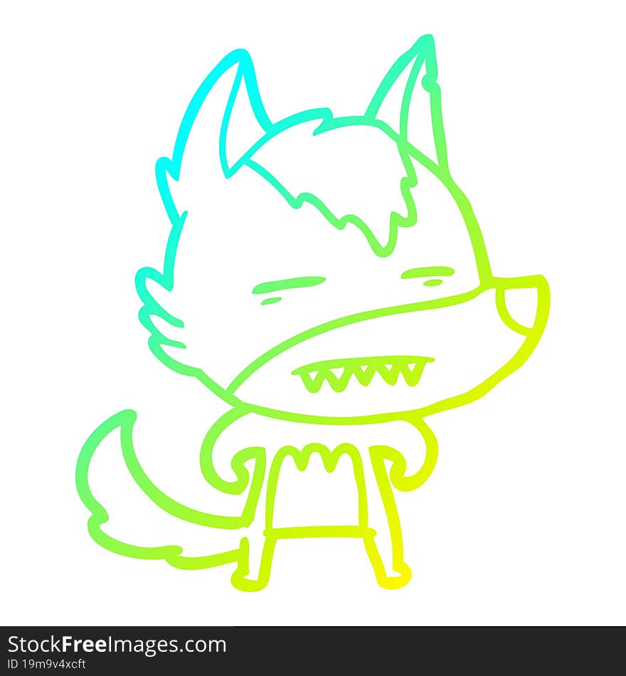 cold gradient line drawing of a cartoon wolf showing teeth