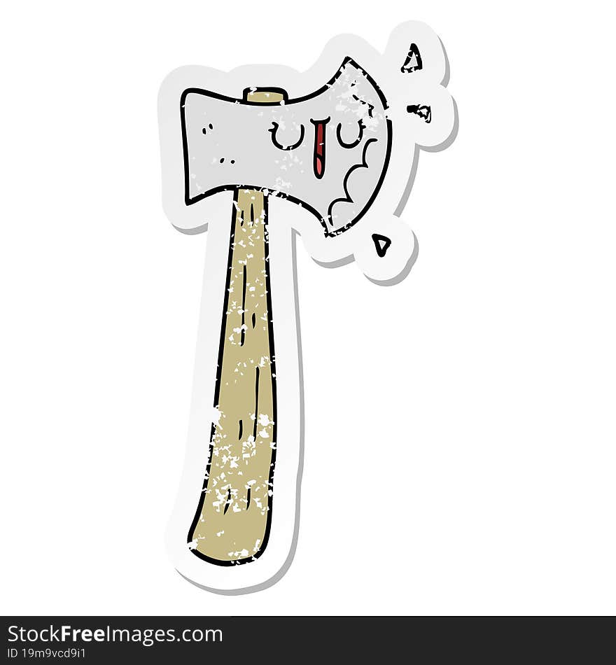 distressed sticker of a cartoon axe