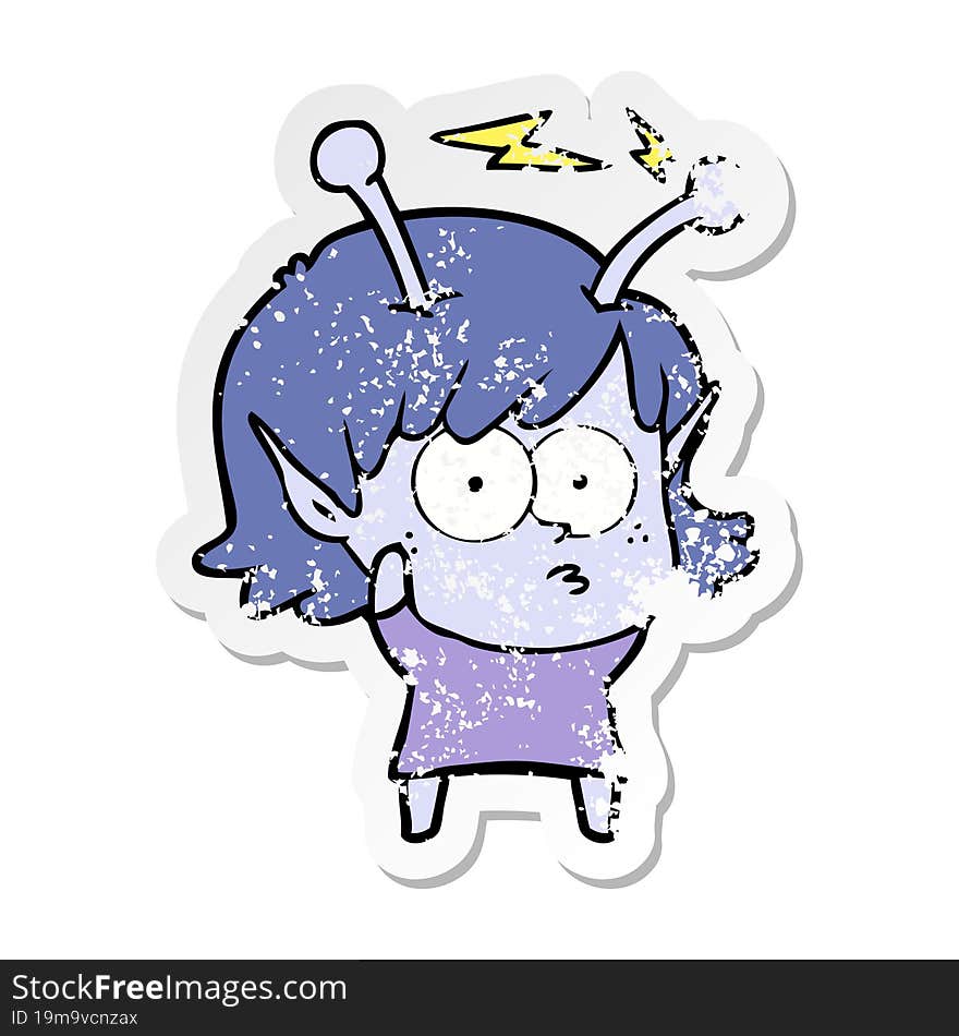 distressed sticker of a cartoon alien girl