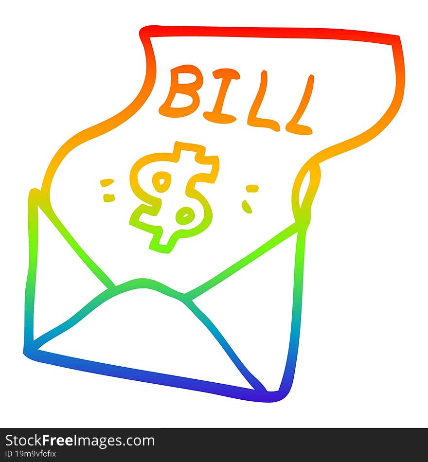 rainbow gradient line drawing cartoon bill in envelope