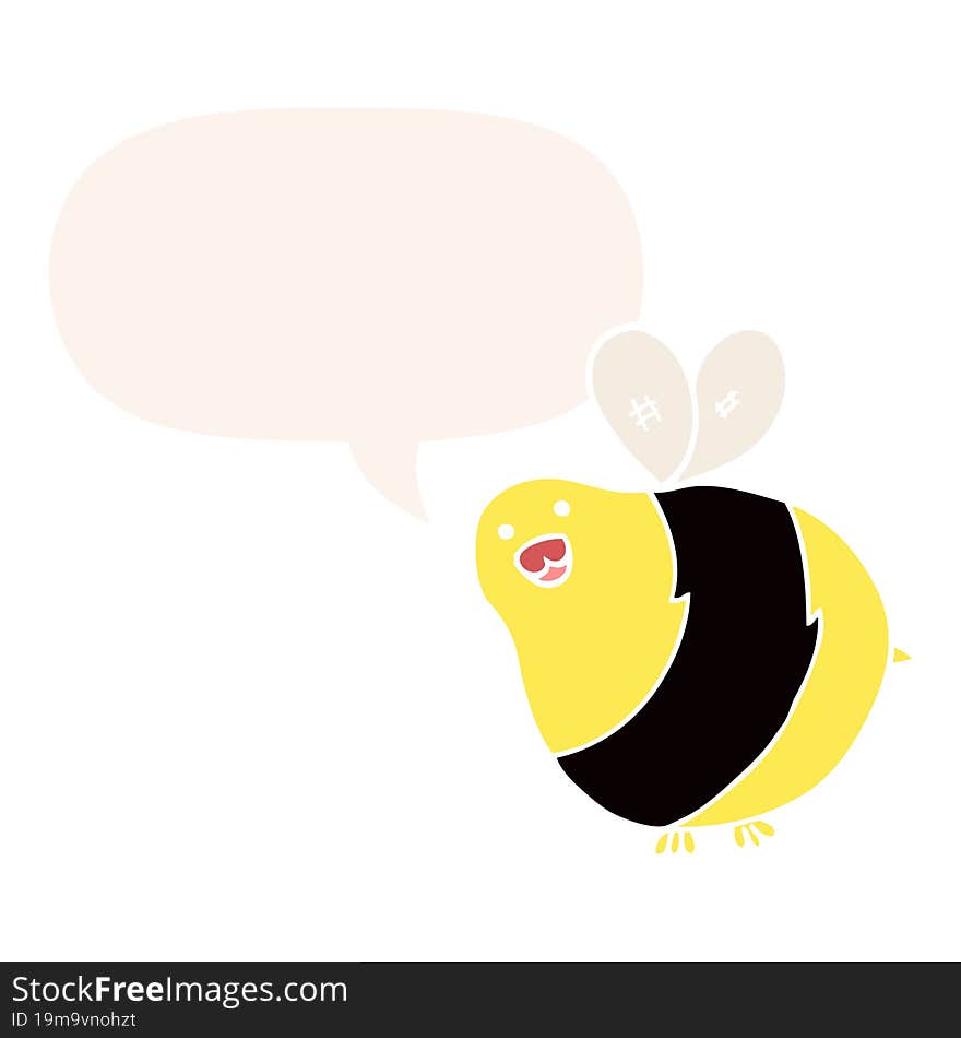 cartoon bee and speech bubble in retro style