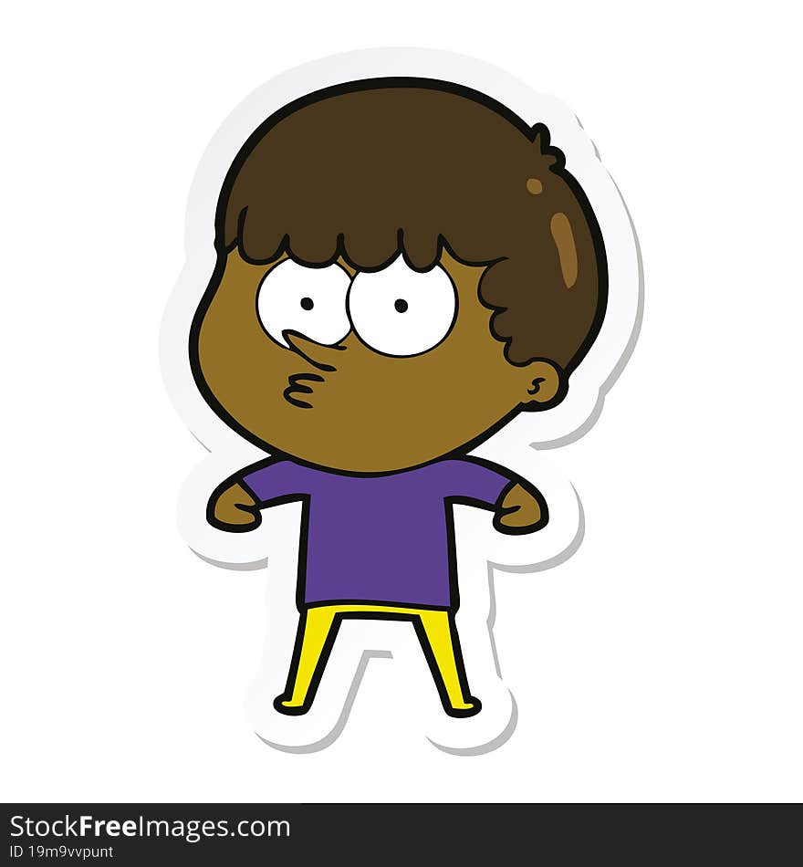 Sticker Of A Cartoon Curious Boy