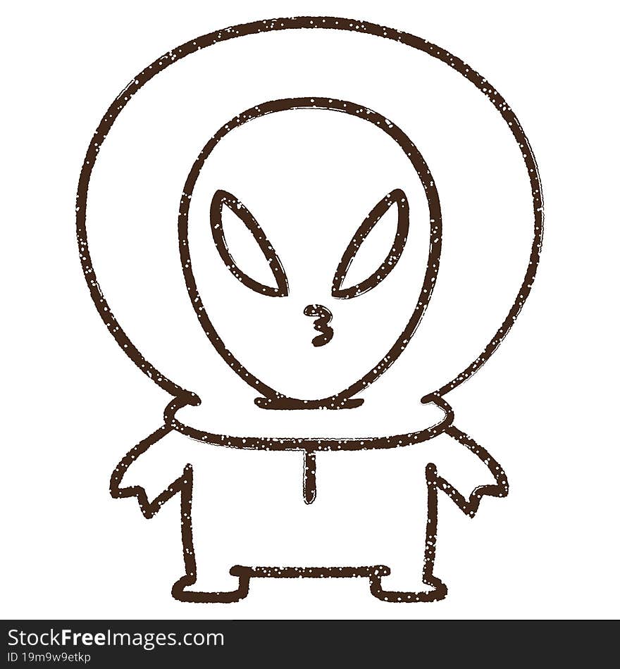 Cute Alien Charcoal Drawing