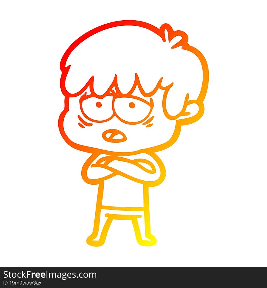 warm gradient line drawing cartoon exhausted boy