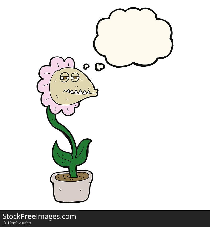 cartoon monster flower with thought bubble