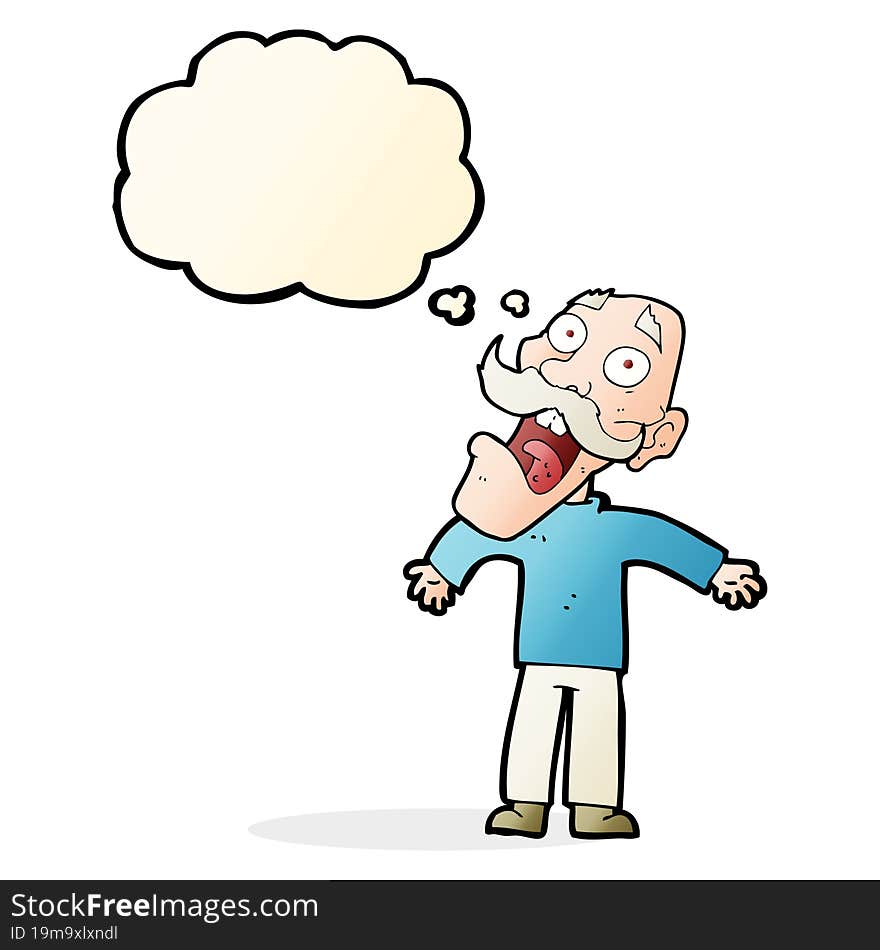 cartoon terrified old man with thought bubble