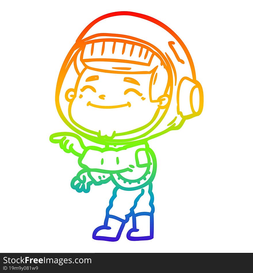 rainbow gradient line drawing of a happy cartoon astronaut