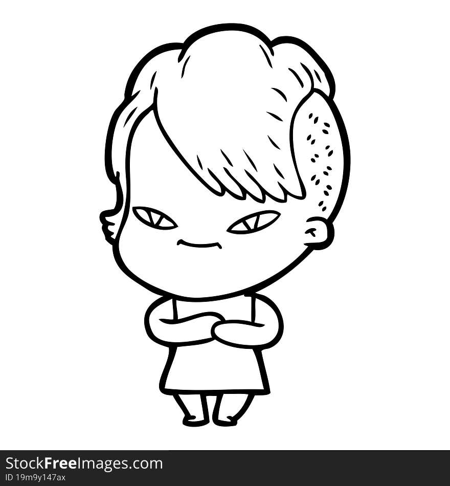 cute cartoon girl with hipster haircut. cute cartoon girl with hipster haircut