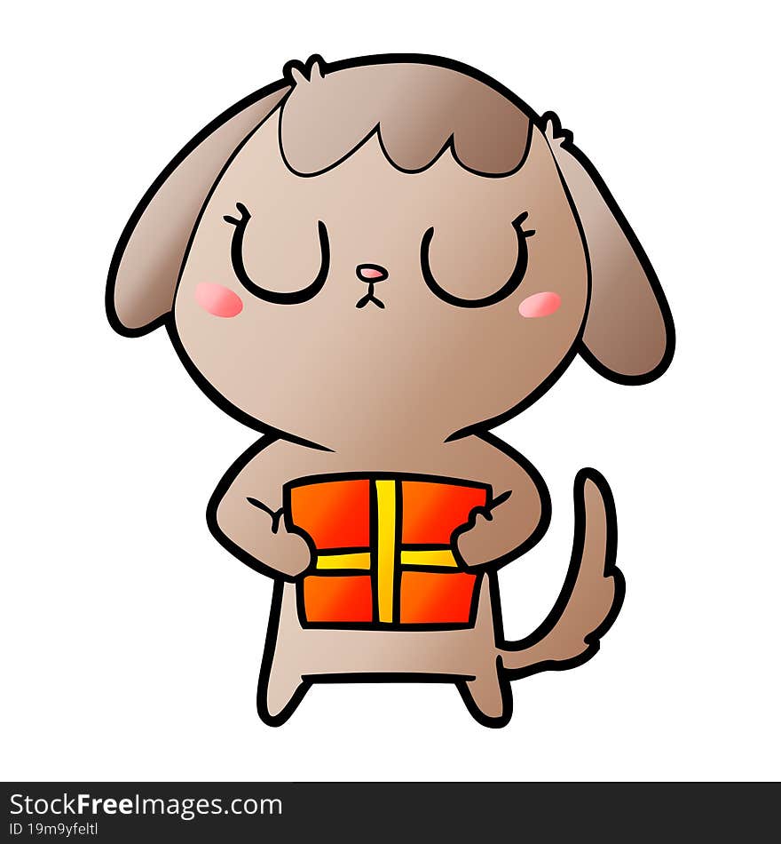 cute cartoon dog with christmas present. cute cartoon dog with christmas present