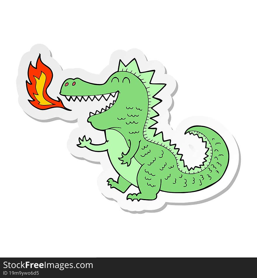 sticker of a cartoon fire breathing dragon