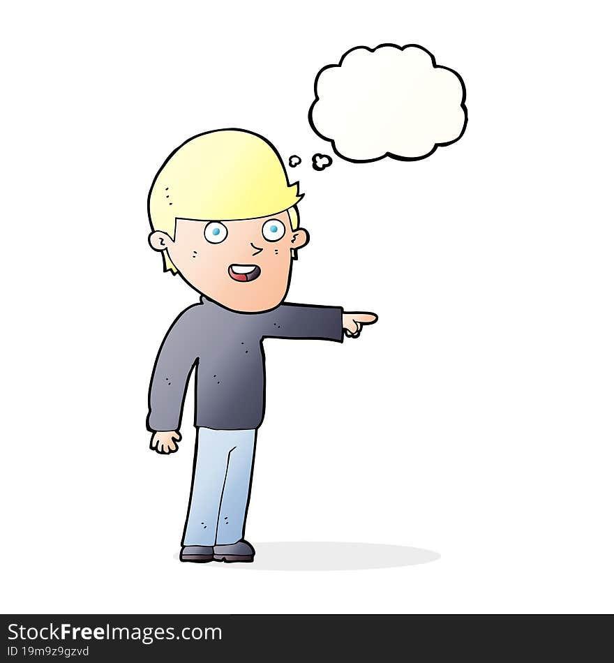 cartoon pointing man with thought bubble