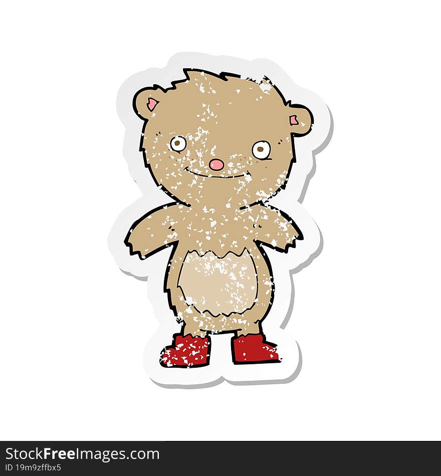 retro distressed sticker of a cartoon teddy bear wearing boots