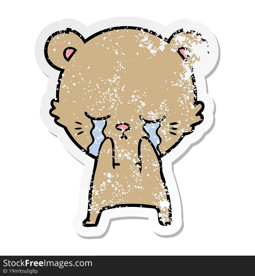 Distressed Sticker Of A Crying Cartoon Bear