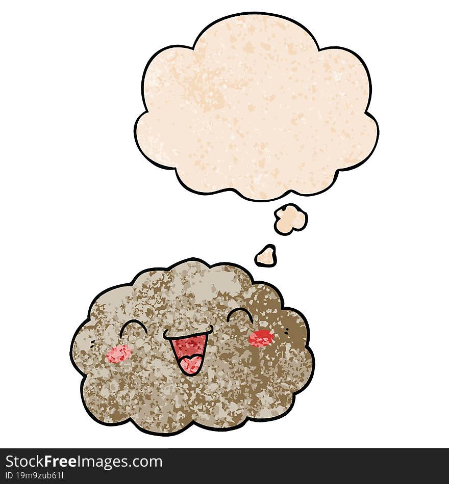 happy cartoon cloud and thought bubble in grunge texture pattern style