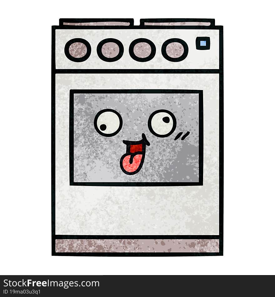 Retro Grunge Texture Cartoon Kitchen Oven