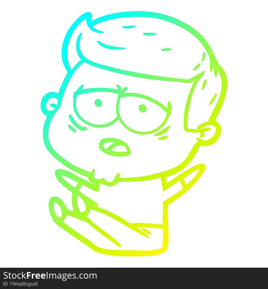 cold gradient line drawing cartoon tired man