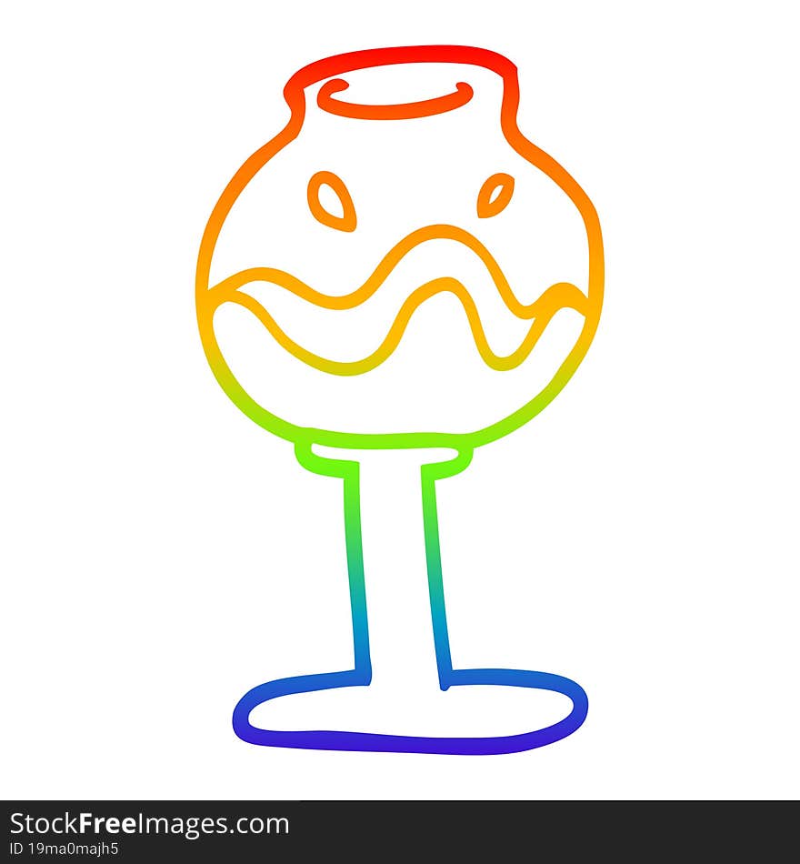 rainbow gradient line drawing of a cartoon glass of wine