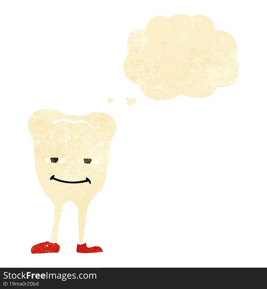 cartoon smiling tooth with thought bubble