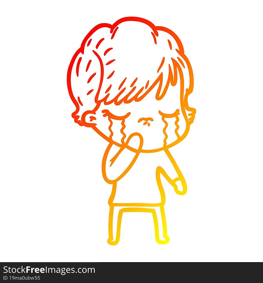 warm gradient line drawing of a cartoon woman crying