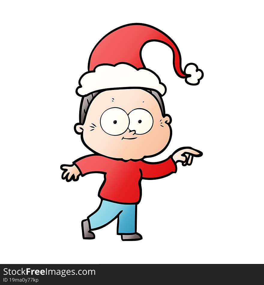 Gradient Cartoon Of A Happy Old Woman Wearing Santa Hat