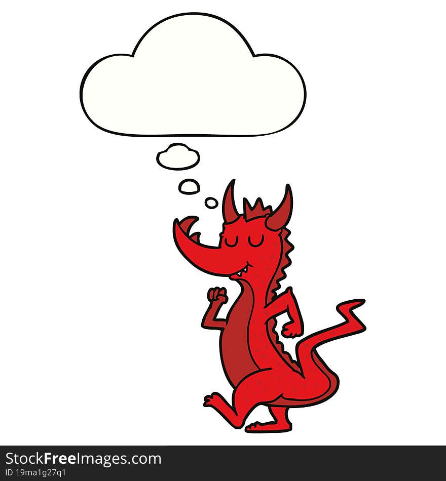 cartoon cute dragon with thought bubble. cartoon cute dragon with thought bubble