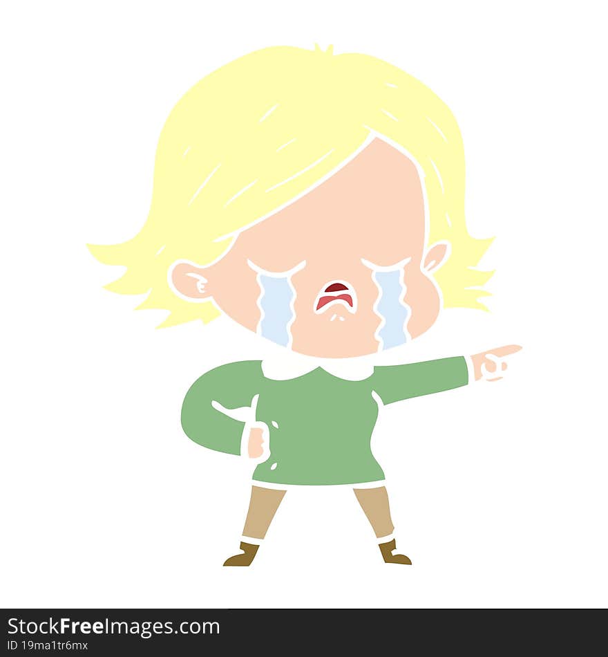 Flat Color Style Cartoon Girl Crying