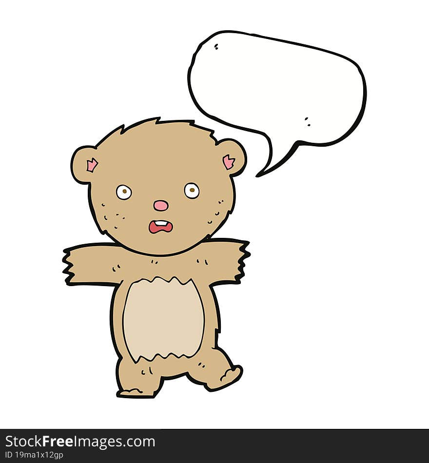 cartoon shocked teddy bear with speech bubble