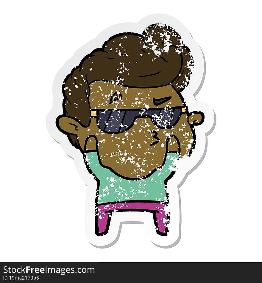 distressed sticker of a cartoon cool guy