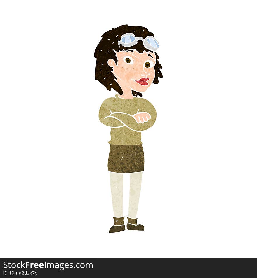 Cartoon Woman With Crossed Arms And Safety Goggles